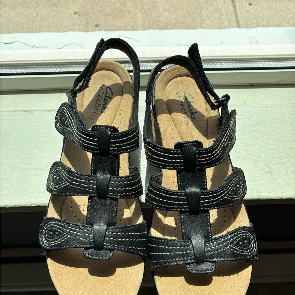 Clarks Black Leather Sandals